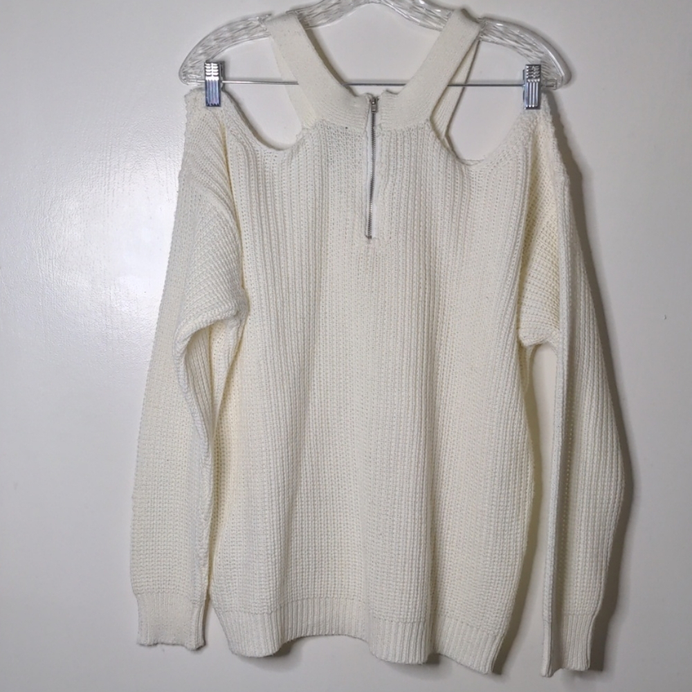 Large Long Sleeve Cut Out Cold Shoulder Sweater